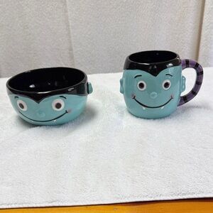 Vampire-Themed Ceramic Blue and Bowl And Mug Set